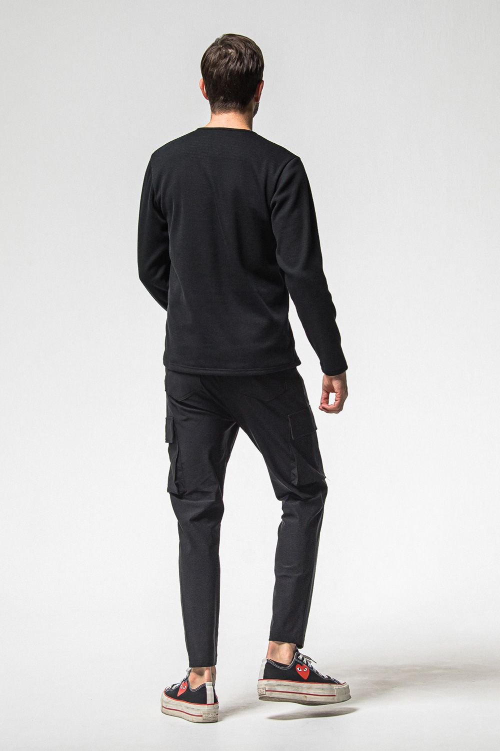 VELOURS FLEECE THERMAL HENRY / 裏起毛 サーマル生地 ロングスリーブ ヘンリーネック (ブラック) (10月中旬入荷予定) ※オーダー締切：9月1日(月)18:00