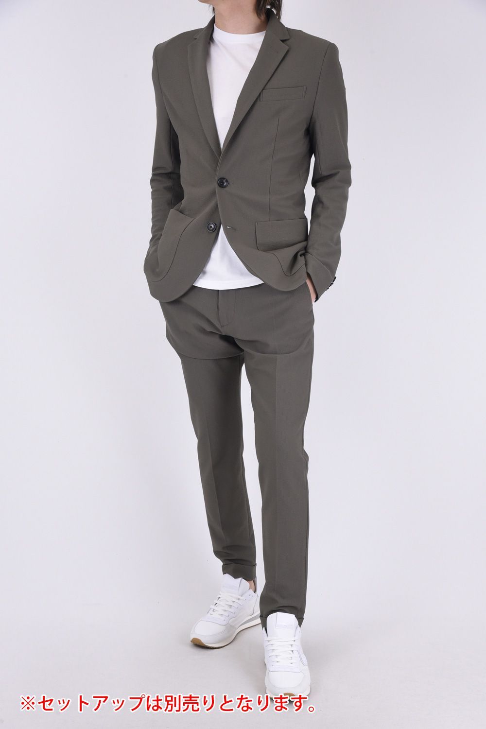 COMFY PANTS / ストレッチサッカー スラックス グレーベージュ