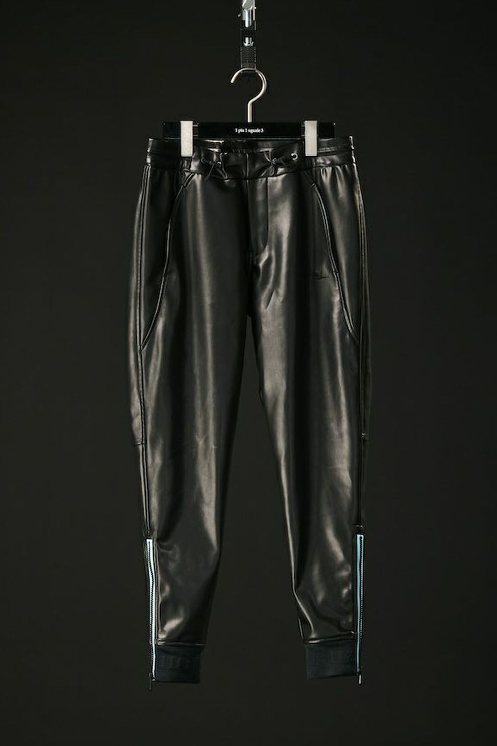【113SPORT VOL.12 / 24AW】 113SPORT PREMIUM HYBRID LEATHER HEM ZIP PT / 113ロゴ レザー ジップ パンツ ブラック / ターコイズ
