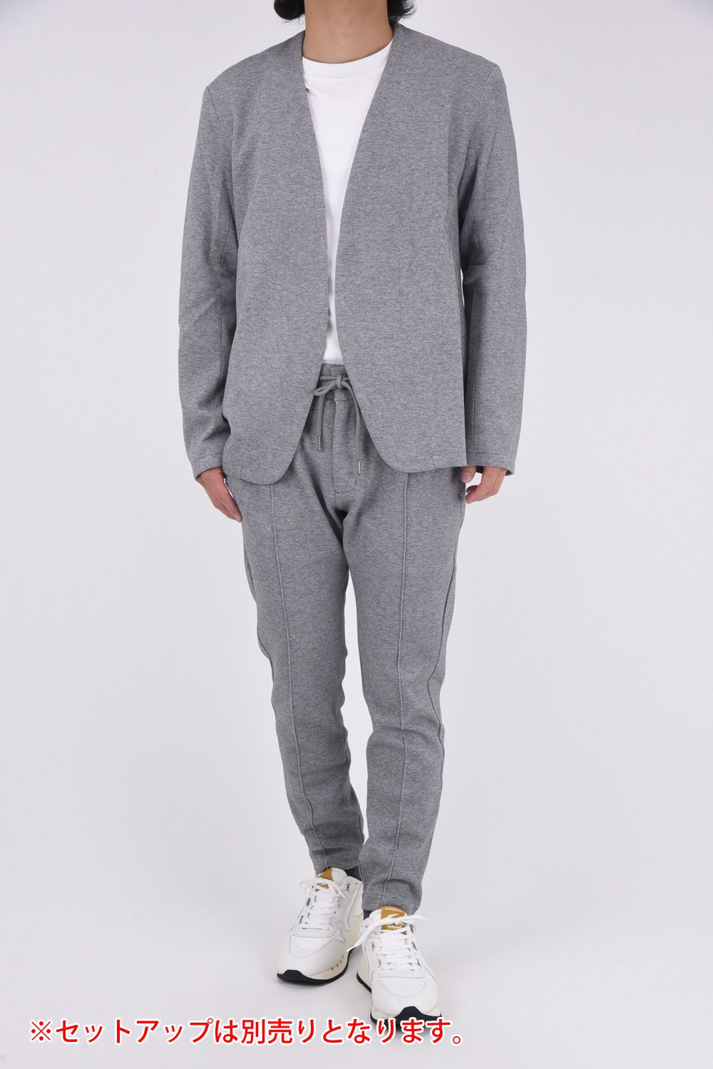 COLLARLESS CUT AND SEW PANTS / 鹿の子ニットスラックス グレー