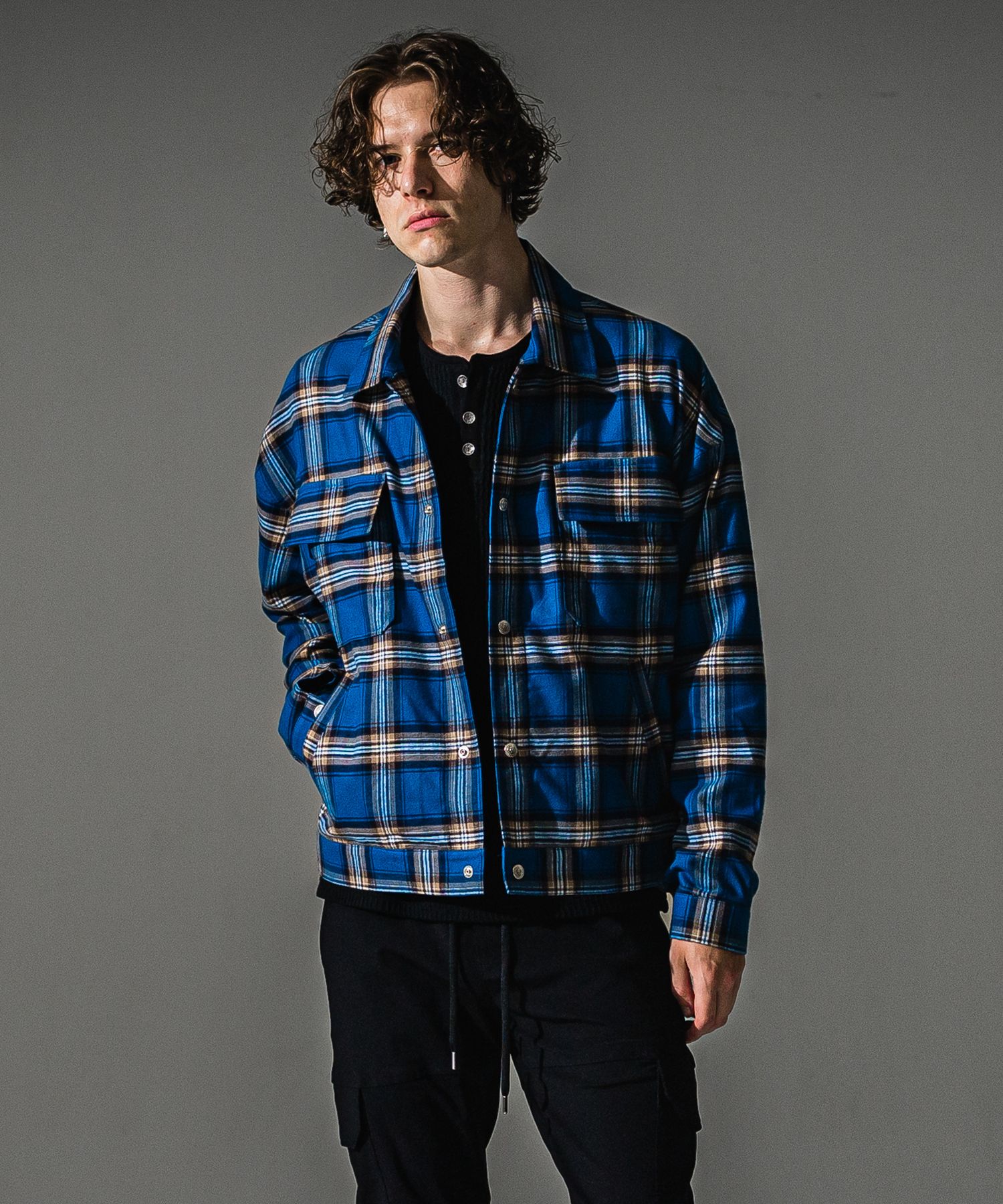 check shirt JK / チェック柄シャツ (ブルー) (8月末入荷予定) ※オーダー締切:5月23日(土)17時