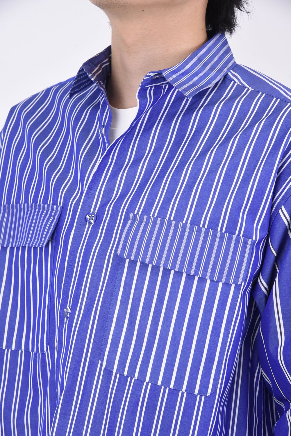 MULTI STRIPE WIDE SHIRT / マルチストライプ オーバーサイズシャツ ブルー - 0