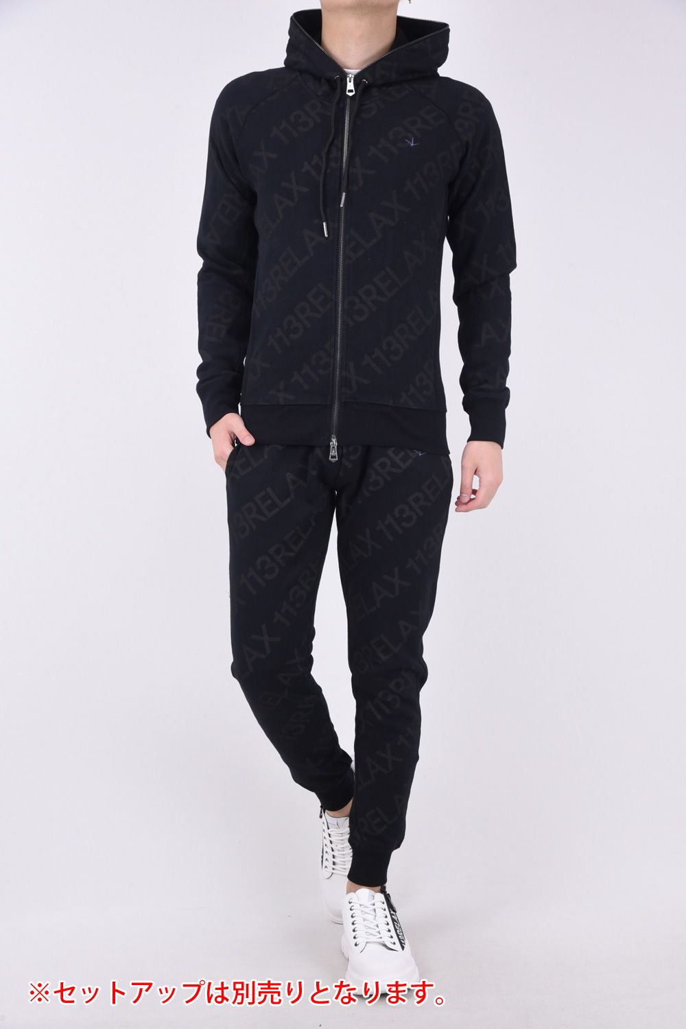 DIAGONAL LOGO LONG PANTS  / サイドリブ ダイアゴナルロゴ ロングパンツ ブラック