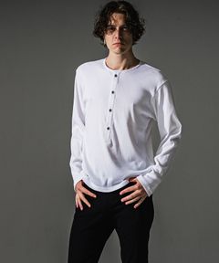 RIB HENRY LONGSLEAVE / ヘンリーネック リブニットロングスリーブTシャツ (ホワイト) (7月中旬入荷予定) ※オーダー締切:5月23日(土)17時
