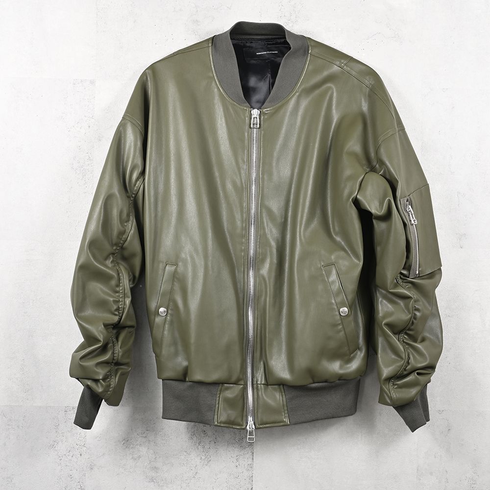 David JACKET / ドロップショルダー エコレザーフライトジャケット (カーキ) (9月末入荷予定) ※オーダー締切:5月23日(土)17時