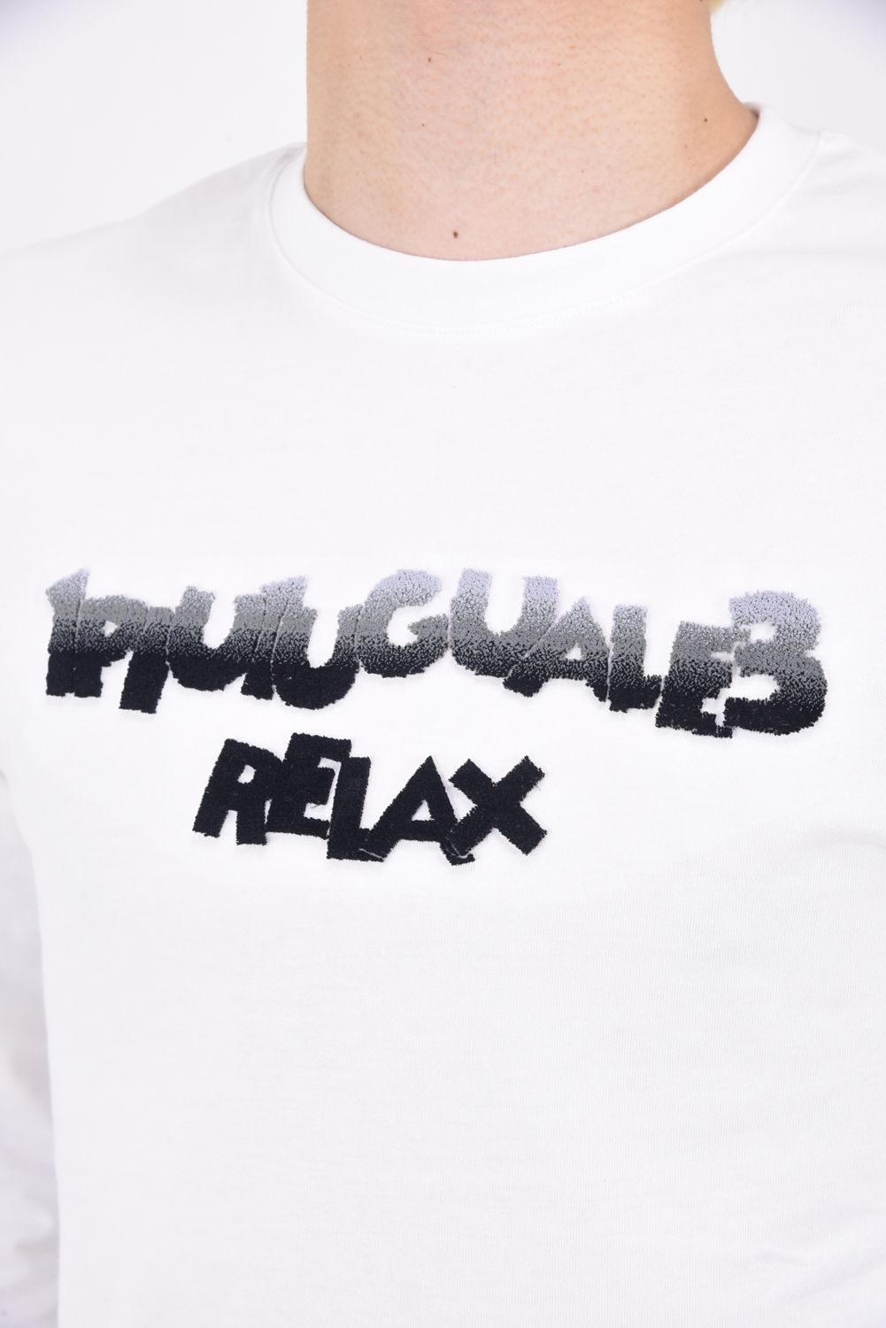 GRADATION TOOTHBRUSH EMBROIDERY LONG T-SHIRTS / グラデーション 3Dロゴ ロングスリーブTシャツ ホワイト