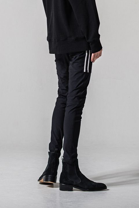 Johnson LINE NYLON PT / 【定番】 ナイロンマイクロファイバー ジョンソンラインパンツ (ブラック/ホワイト)