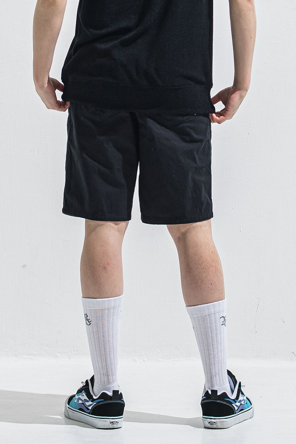 DOUBLE KNEE SHORTS / ダンガリー生地 ダブルニーハーフパンツ (ブラック) (6月上旬入荷予定) ※オーダー締切:2月15日(日)18時