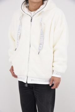 【25AW】 FUR BLOUSON WITH LOGO ON THE HEM / リブ フーデッドファーブルゾン (ホワイト)