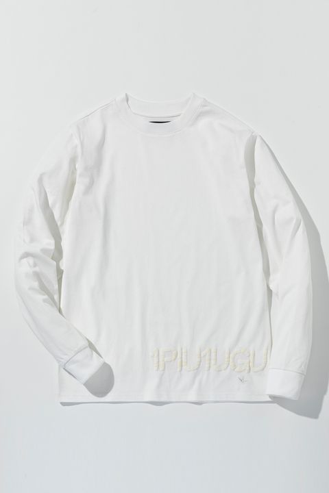 【26SS】 HAND-EMBROIDERED LOGO LONG T-SHIRT / ブランドロゴ 刺繍風プリント ロングスリーブTシャツ (ホワイト)