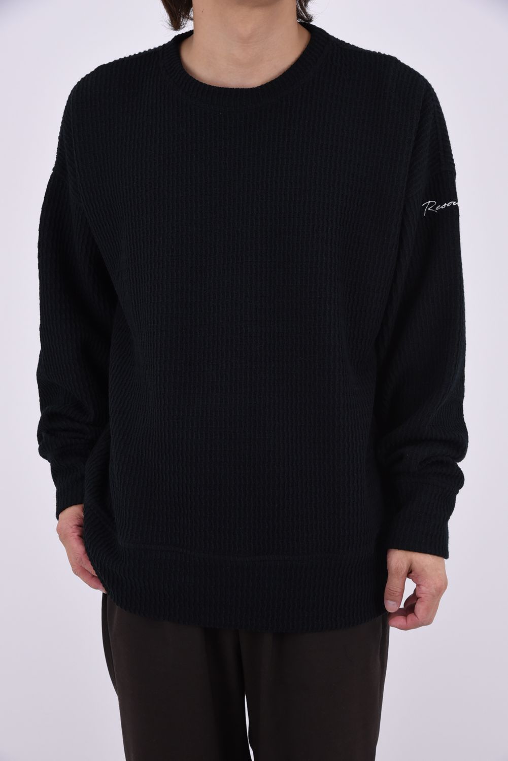 knt l loose trainer / ニット ルーズ トレーナー (ブラック)
