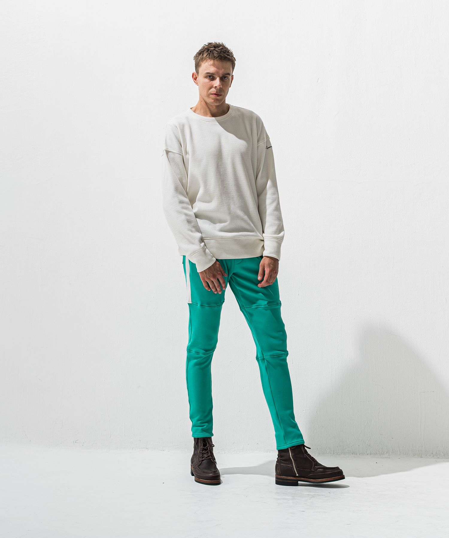 VELOURS FLEECE JT PT / 裏起毛 ベロアフリース ワンタックラインパンツ (ブルーグリーン) (11月中旬入荷予定) ※オーダー締切:9月7日(月)17時