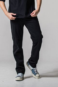 DENIM JERSEY WIDE PT / ジャージデニム セミワイド ワンタック スラックス型イージーパンツ (ブラック) (1月末入荷予定)