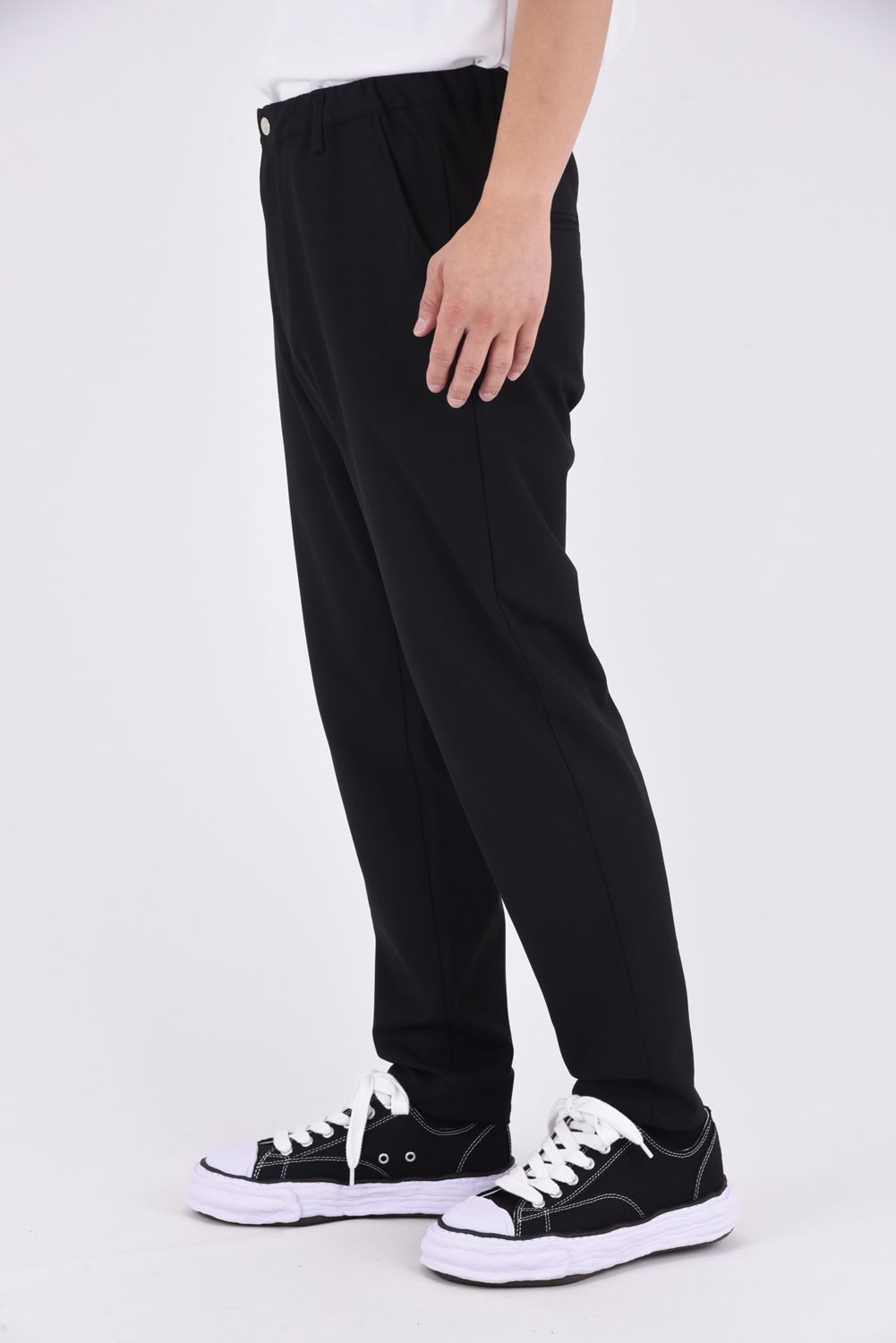 PAT WIDE EASY PANTS / ストレッチツイル ワイドテーパード イージースラックス ブラック