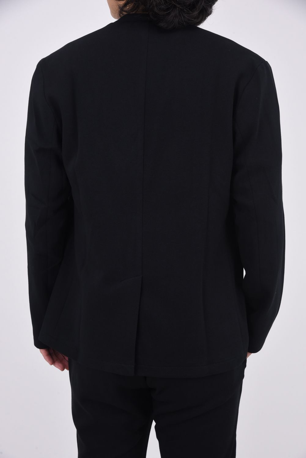 COLLARLESS CUT AND SEW JACKET / ノーカラー 鹿の子 ニットジャケット (ブラック)
