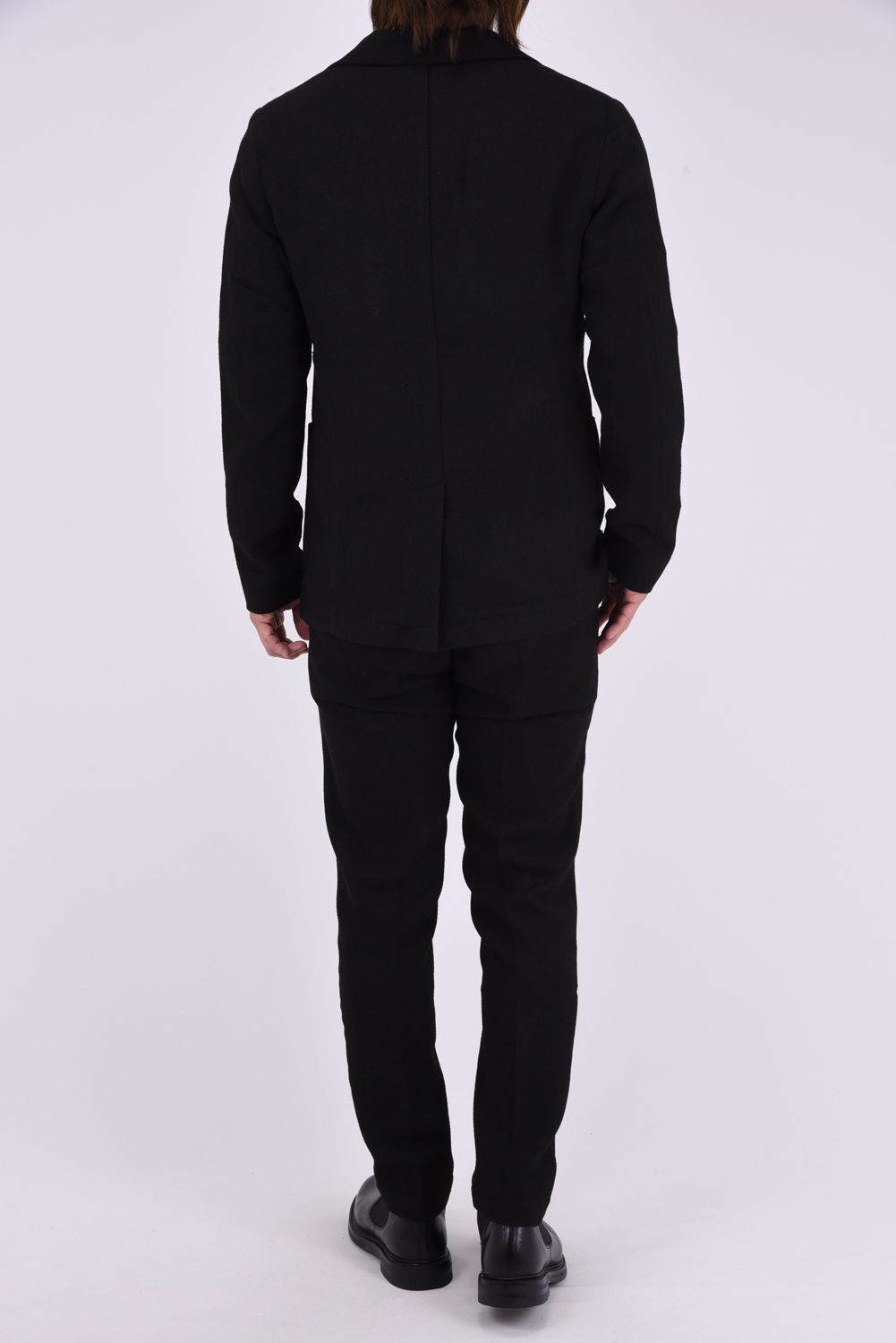 【26AW】【セットアップ】 WOOL-BLEND CAMO-EMBOSSED JACKET & SLACKS / ウール混 エンボスカモフラージュ テーラードシングルジャケット&イージースラックス (ブラック)