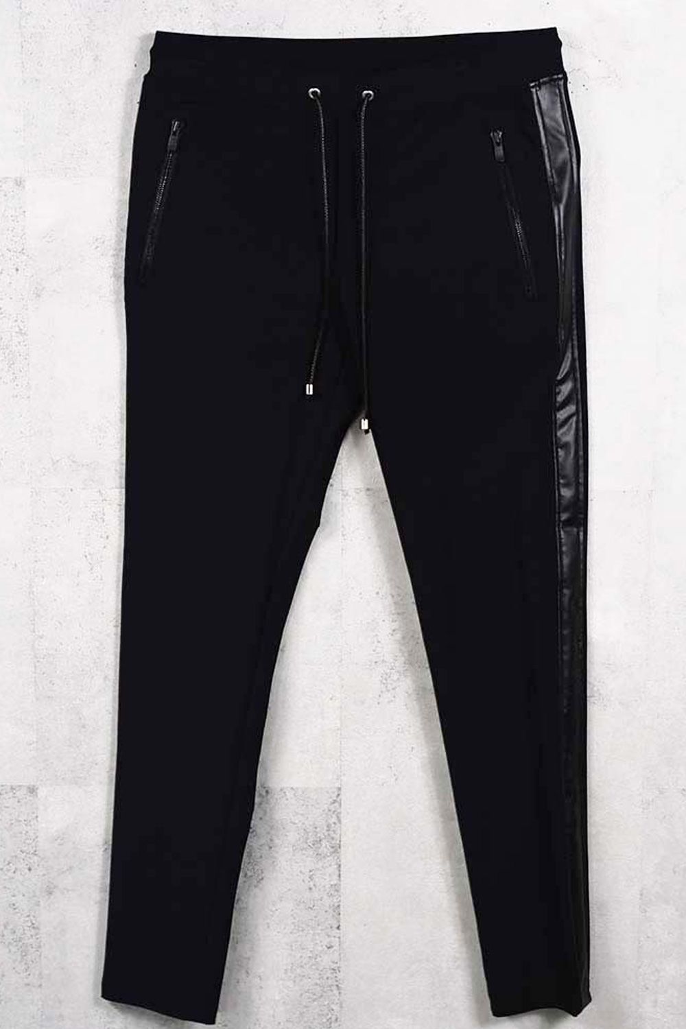 LEATHER LINE TRUCK PT / 高機能ナイロン レザー切り替えサイドライン トラックパンツ (ブラック/ブラック) (1月上旬頃入荷予定) ※オーダー締切：9月1日(月)18:00