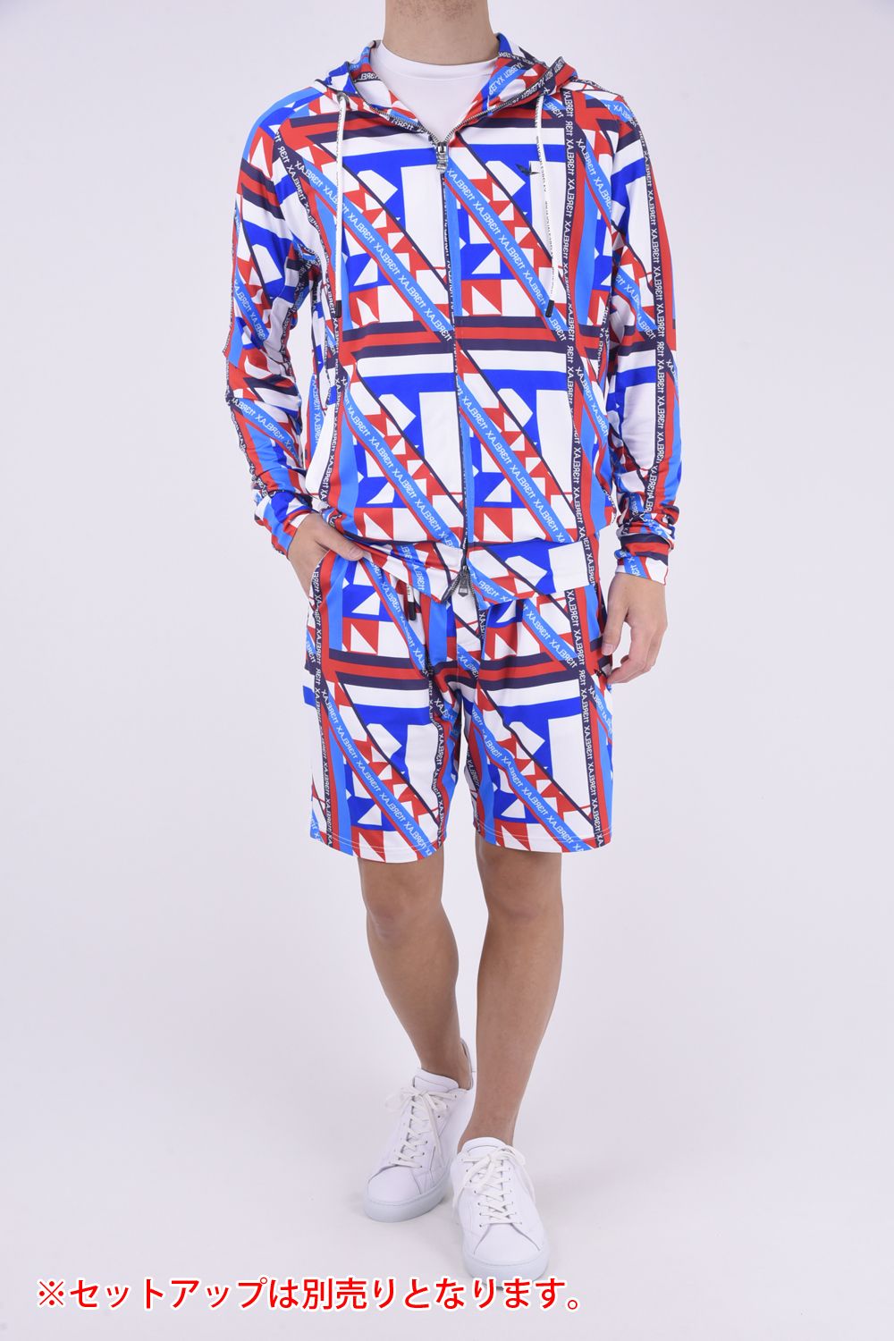 GEOMETRIC HOODIE / ジオメトリック柄 ラッシュガードパーカー レッド×ホワイト