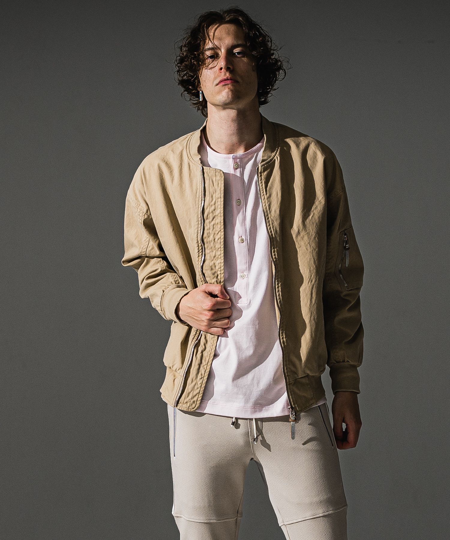 David JACKET / ドロップショルダー ヴィンテージ加工 フライトジャケット (ベージュ) (8月末入荷予定) ※オーダー締切:5月23日(土)17時