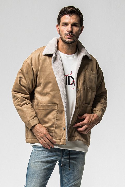 SUEDE FUR CAVER ALL /  エコ スウェード ファーカバーオールジャケット (ブラウン)