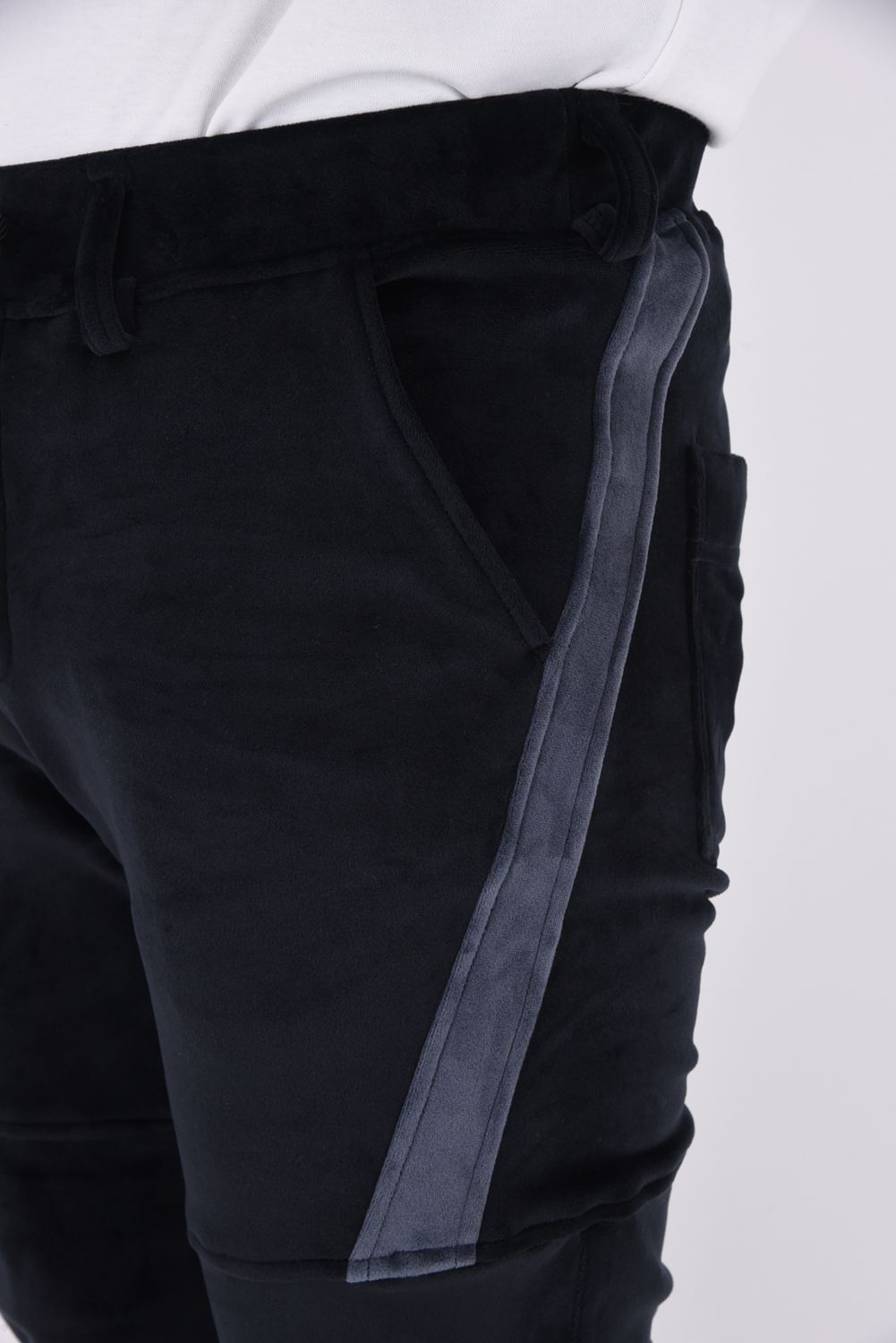 VELOURS TYLER PANTS / ベロアフリース サイドライン イージーパンツ ブラック