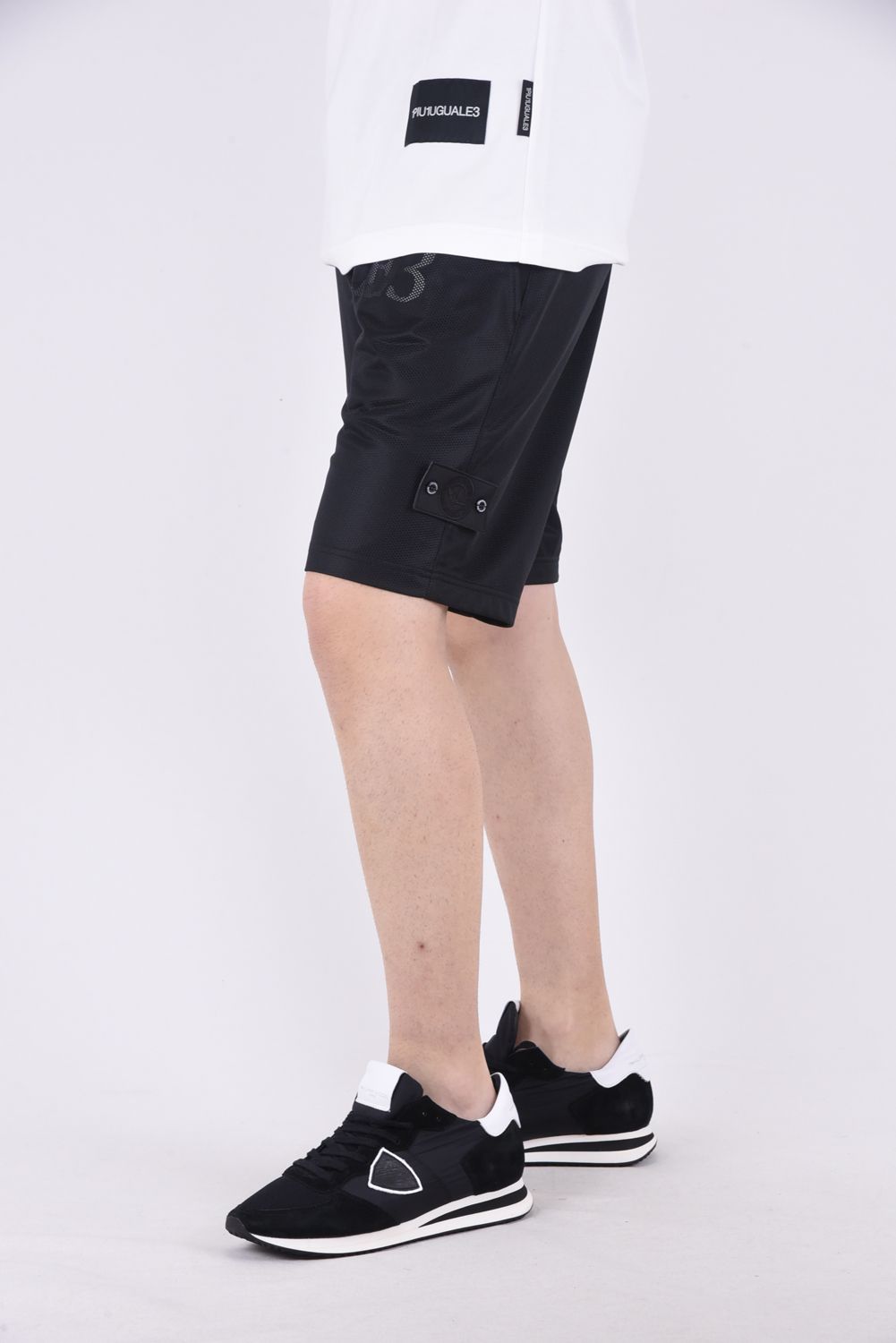 《1PIU1UGUALE3 RONE》 R[10] 113 LAYERED MESH EASY SHORTS  BLACK / 113ロゴ レイヤード メッシュ ショーツ ブラック