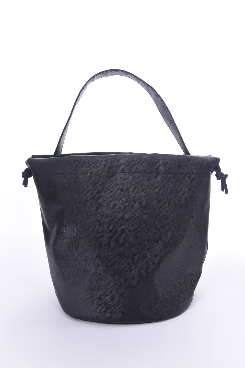 SAFFIANO DRAWSTRING BAG / サフィアーノエコレザー 巾着バッグ (ブラック)