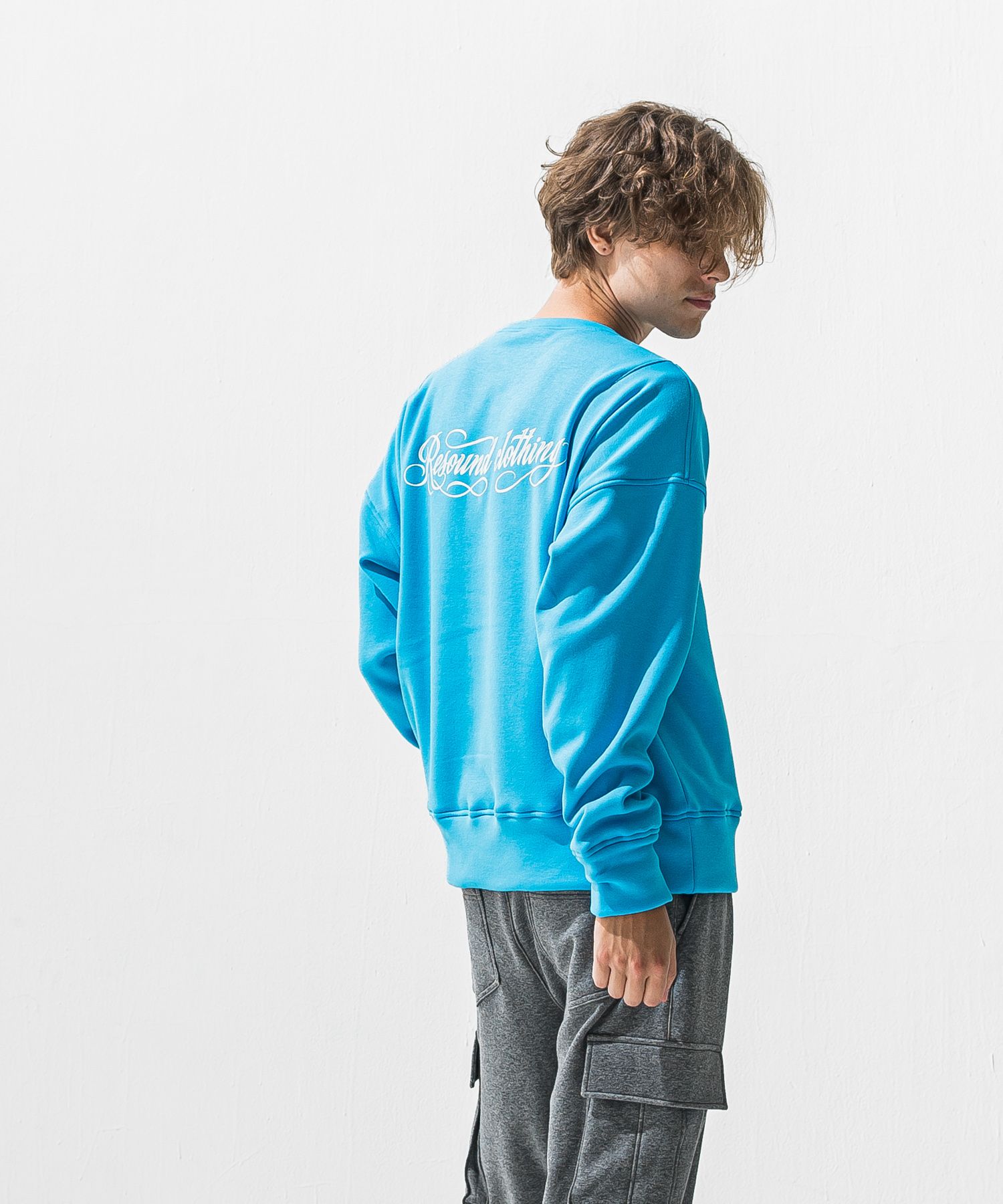 PIN ST RC VELOURS FLEECE DROP TRAINER / ピンストライプロゴ 裏起毛 ルーズトレーナー (ブルー) (11月上旬入荷予定) ※オーダー締切:9月7日(月)17時