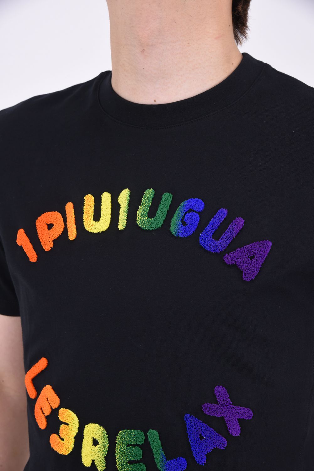 RAINBOW TOOTHBRUSH EMBROIDERY T-SHIRTS / レインボー サークルロゴ 半袖Tシャツ ブラック