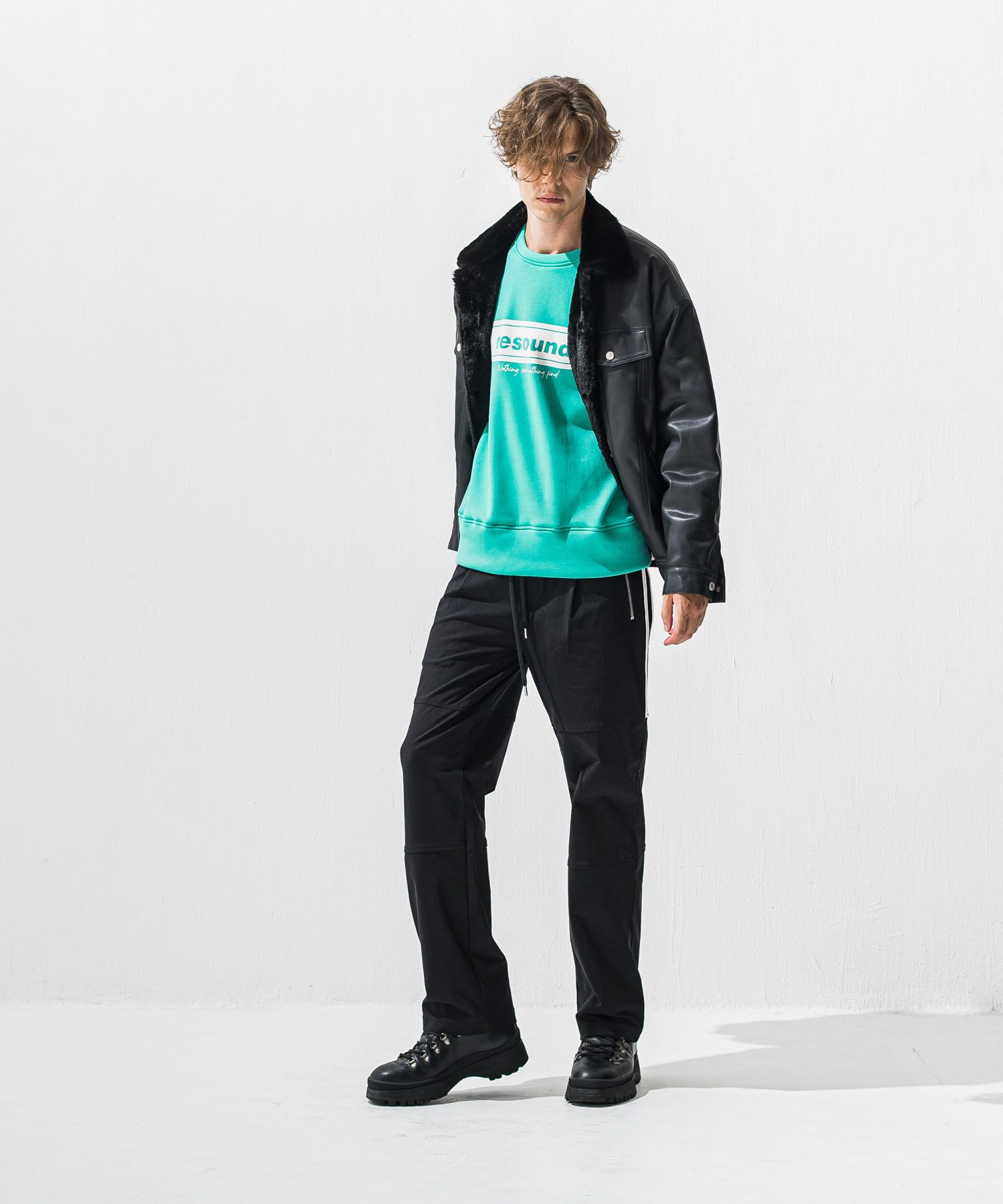 BOX VELOURS FLEECE DROP TRAINER / ボックスロゴ 裏起毛 ルーズトレーナー (ブルーグリーン) (11月上旬入荷予定) ※オーダー締切:9月7日(月)17時
