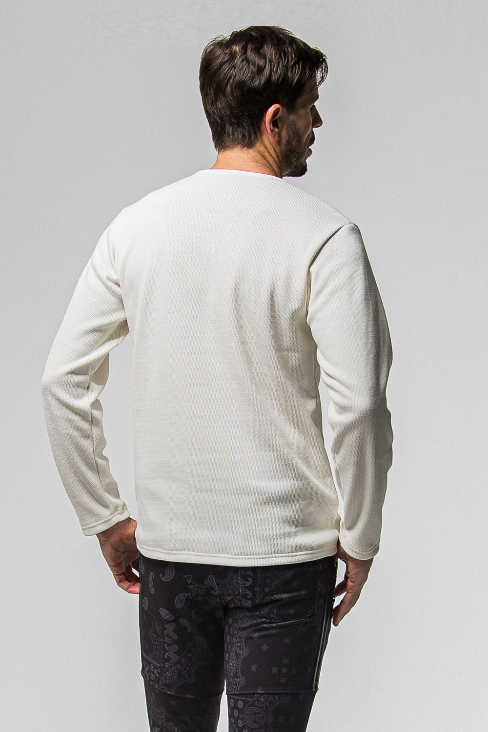 VELOURS FLEECE THERMAL HENRY / 裏起毛 サーマル生地 ロングスリーブ ヘンリーネック (ホワイト) (10月中旬入荷予定) ※オーダー締切：9月1日(月)18:00