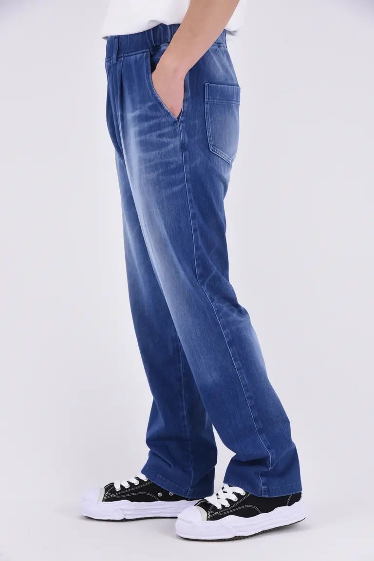DENIM JERSEY WIDE PT / ジャージデニム セミワイド ワンタック スラックス型イージーパンツ ダークインディゴ