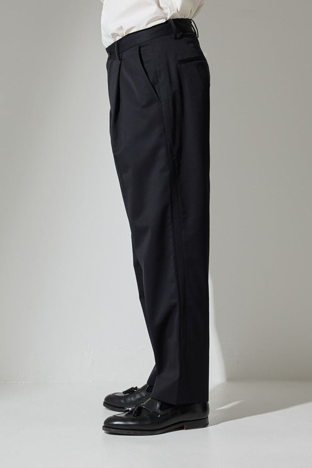 1OUT-PLEATS PANTS WOOL GABARDINE / ウールギャバジン 1アウトプリーツ パンツ ブラック