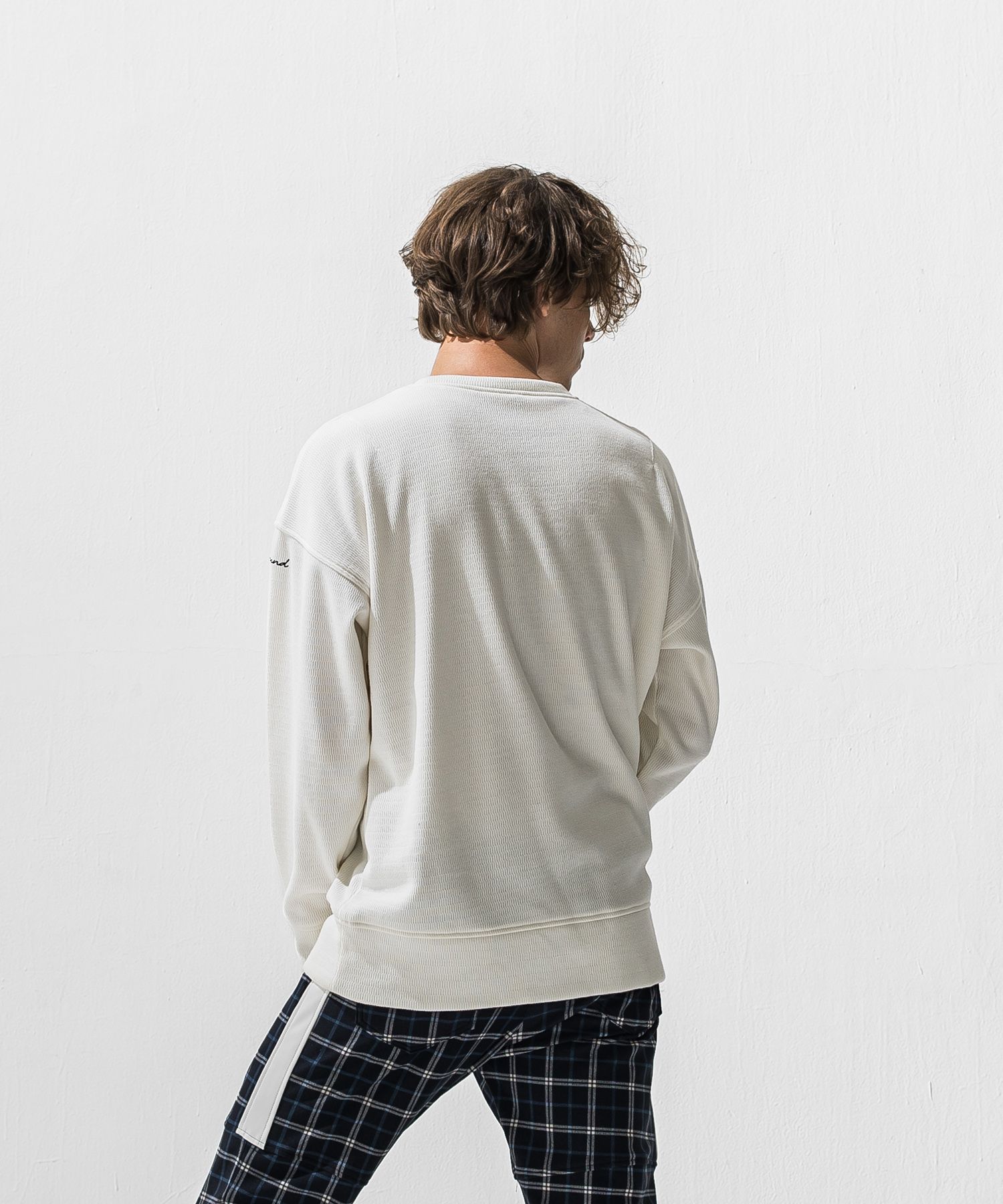 VELOURS FLEECE THERMAL  LOOSE TRAINER / 裏起毛 サーマル生地 ロングスリーブ トレーナー (ホワイト) (10月下旬入荷予定) ※オーダー締切:9月7日(月)17時