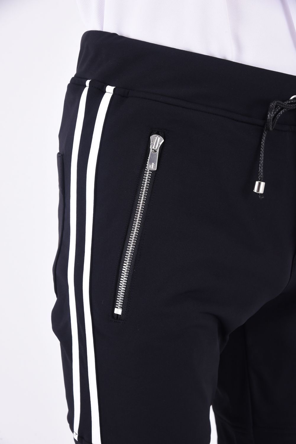 JOHNSON LINE HEAT PT / 【定番商品】 裏ボアフリース ハイブリットジャージー ラインパンツ ブラック/ホワイト