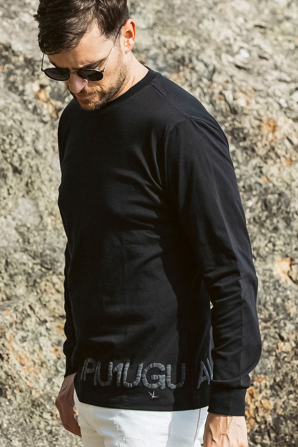 【26SS】 HAND-EMBROIDERED LOGO LONG T-SHIRT / ブランドロゴ 発泡ロゴプリント ロングスリーブTシャツ (ブラック)