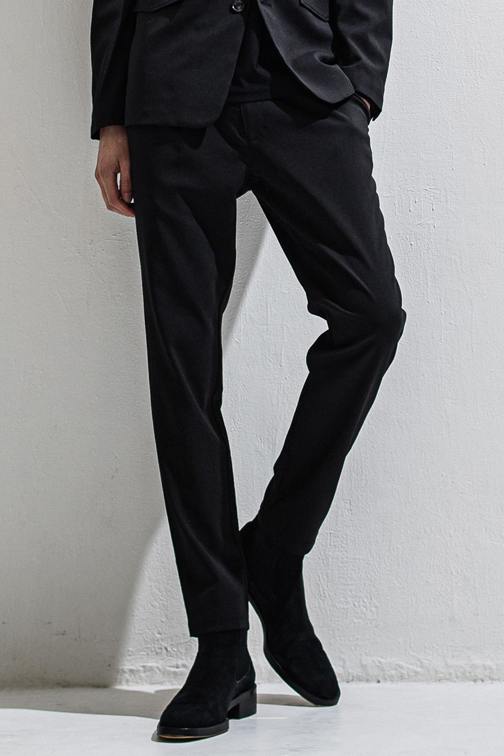 GAVIRIA SLACKS EASY PANTS / ドライタッチ エコレザーコインポケット スラックス型イージーパンツ (ブラック) (3月中旬入荷予定) ※オーダー締切12/13(土)17:00