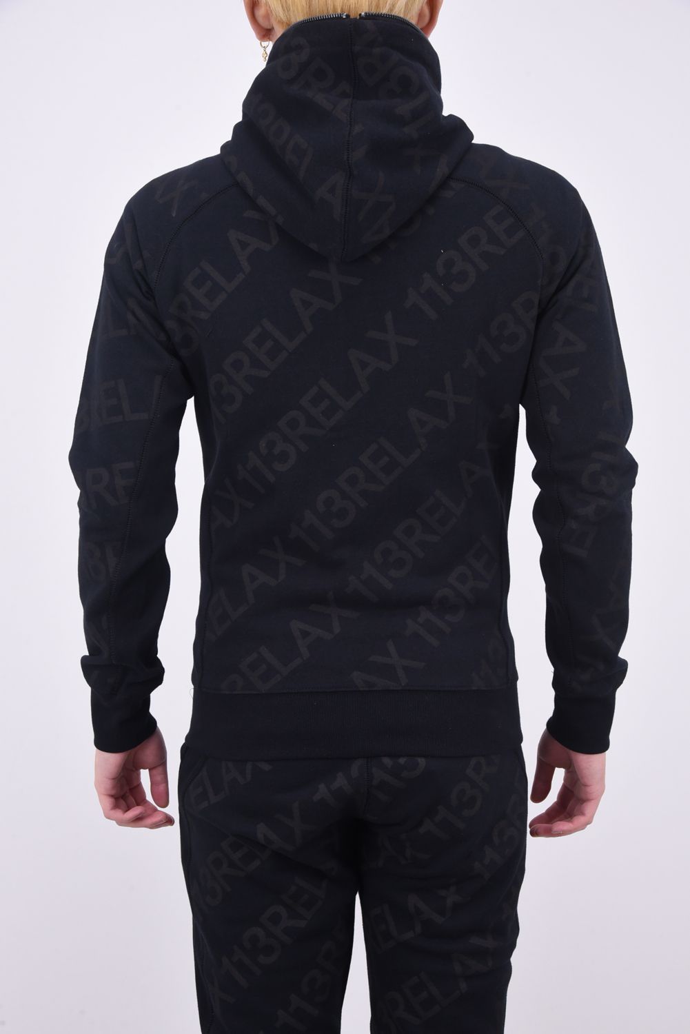 DIAGONAL LOGO HOODIE / サイドリブ ダイアゴナルロゴ ジップアップパーカー ブラック
