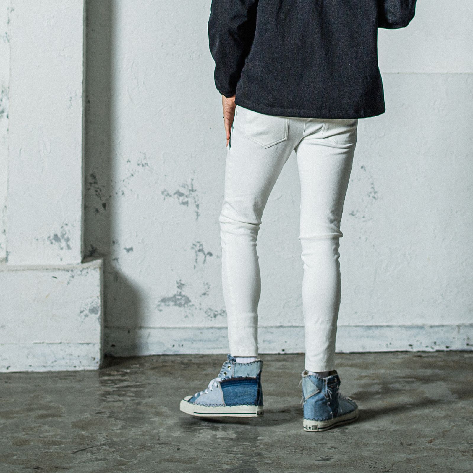 EX DENIM JERSEY EDGE PT / ダブルライン タイトテーパード デニムジャージ ホワイト (9月上旬入荷予定)