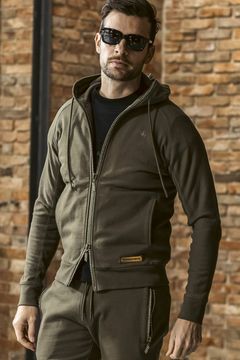 GLITTER ZIP + PLATE HOODIE / シルバーロゴプレートスウェットパーカー (カーキ) (9月上旬入荷予定)
