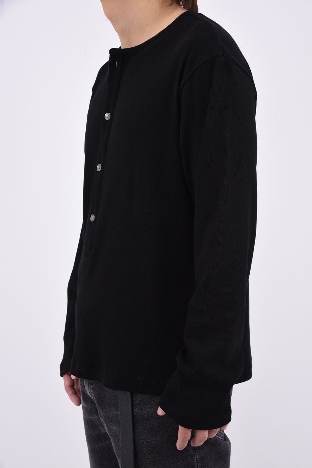 RIB HENRY LONGSLEAVE / ヘンリーネック リブニットロングスリーブTシャツ (ブラック)