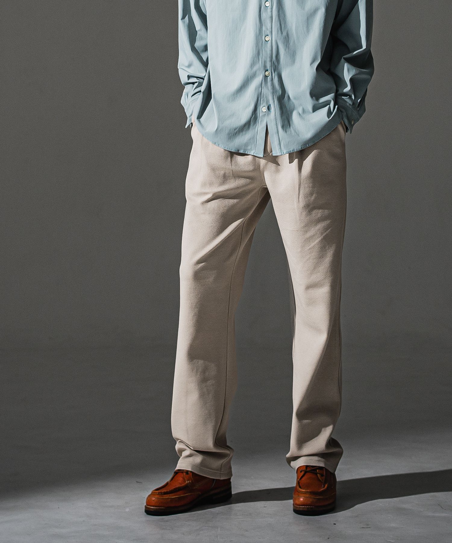 CHRIS EASY WIDE TUCK PANTS / ブリスターニット ワンタック イージーパンツ (ベージュ)（7月下旬入荷予定）※オーダー締切:5月23日(土)17時