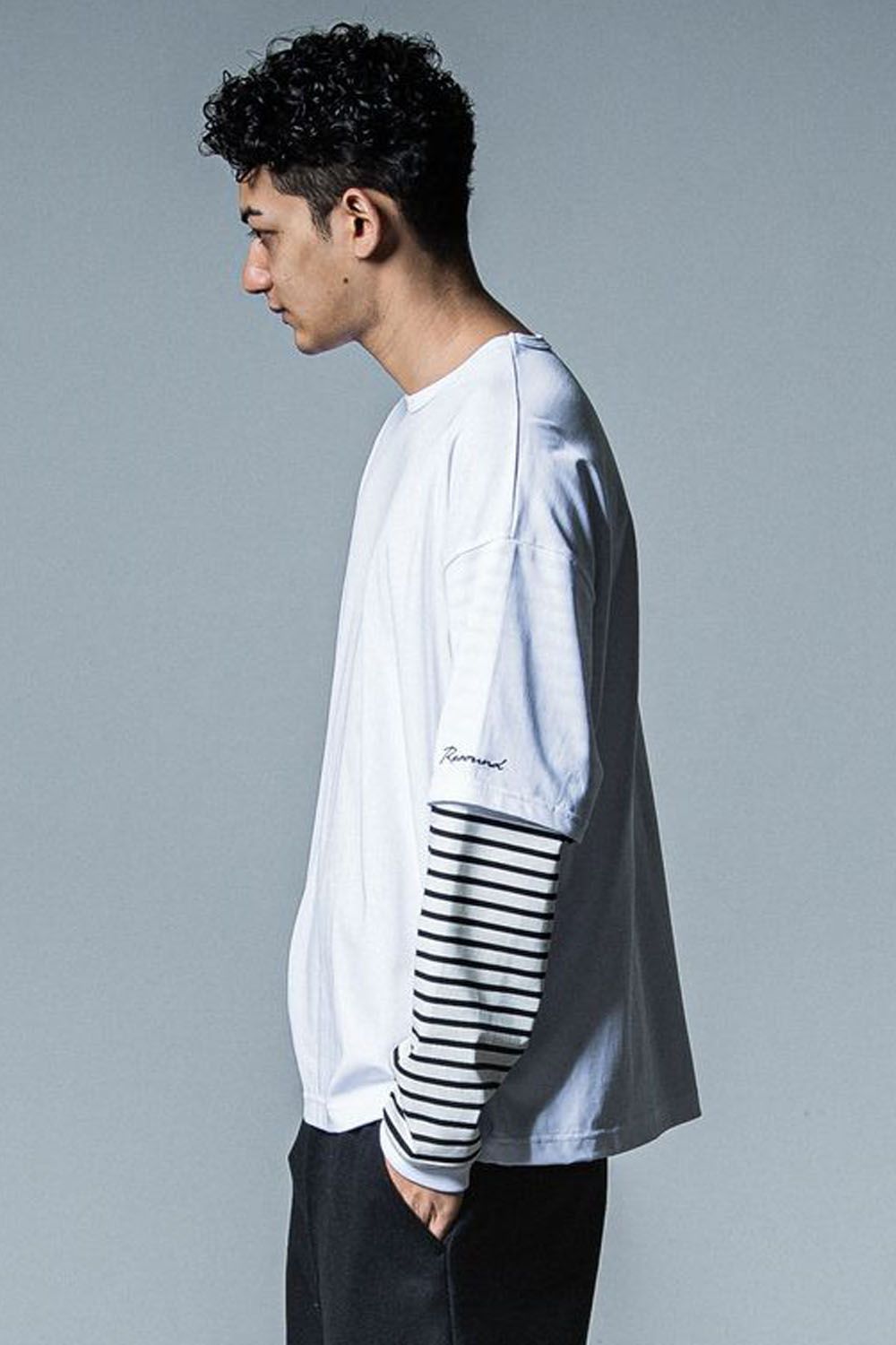 FAKE LAYERED LONGSLEEVE / ロングスリーブフェイクレイヤードTシャツ ホワイトボーダー
