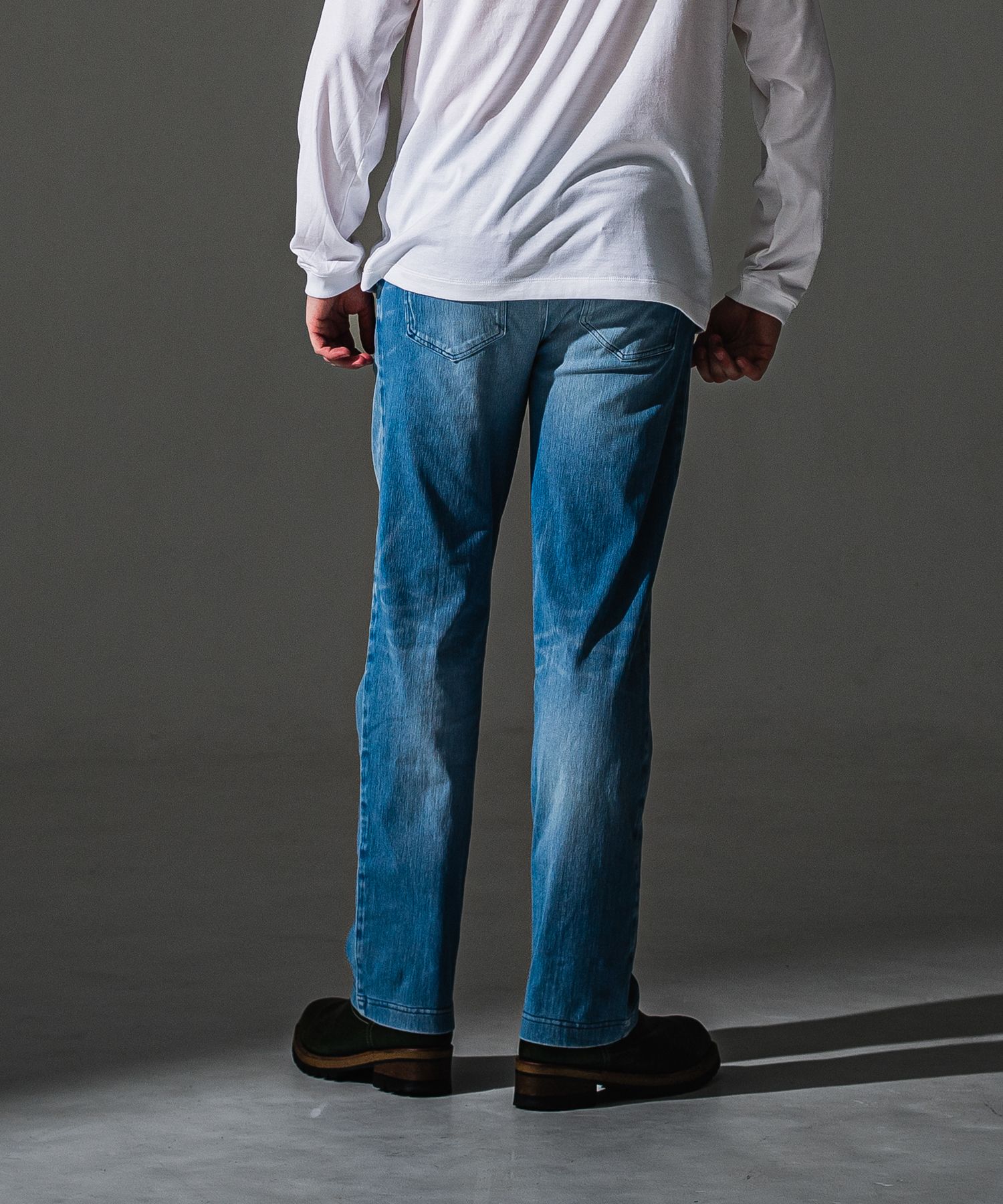DENIM JERSEY WIDE PT / ジャージデニム セミワイド ワンタック スラックス型イージーパンツ (ライトインディゴ)（8月中旬入荷予定）※オーダー締切:5月23日(土)17時