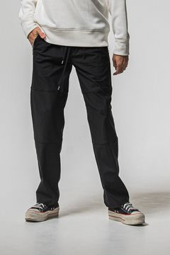 JOHNSON LINE WIDE HEAT PT / 裏起毛 ハイブリットジャージー ワイドテーパード ラインパンツ (ブラック/ホワイト) (10月末入荷予定) ※オーダー締切：9月1日(月)18:00