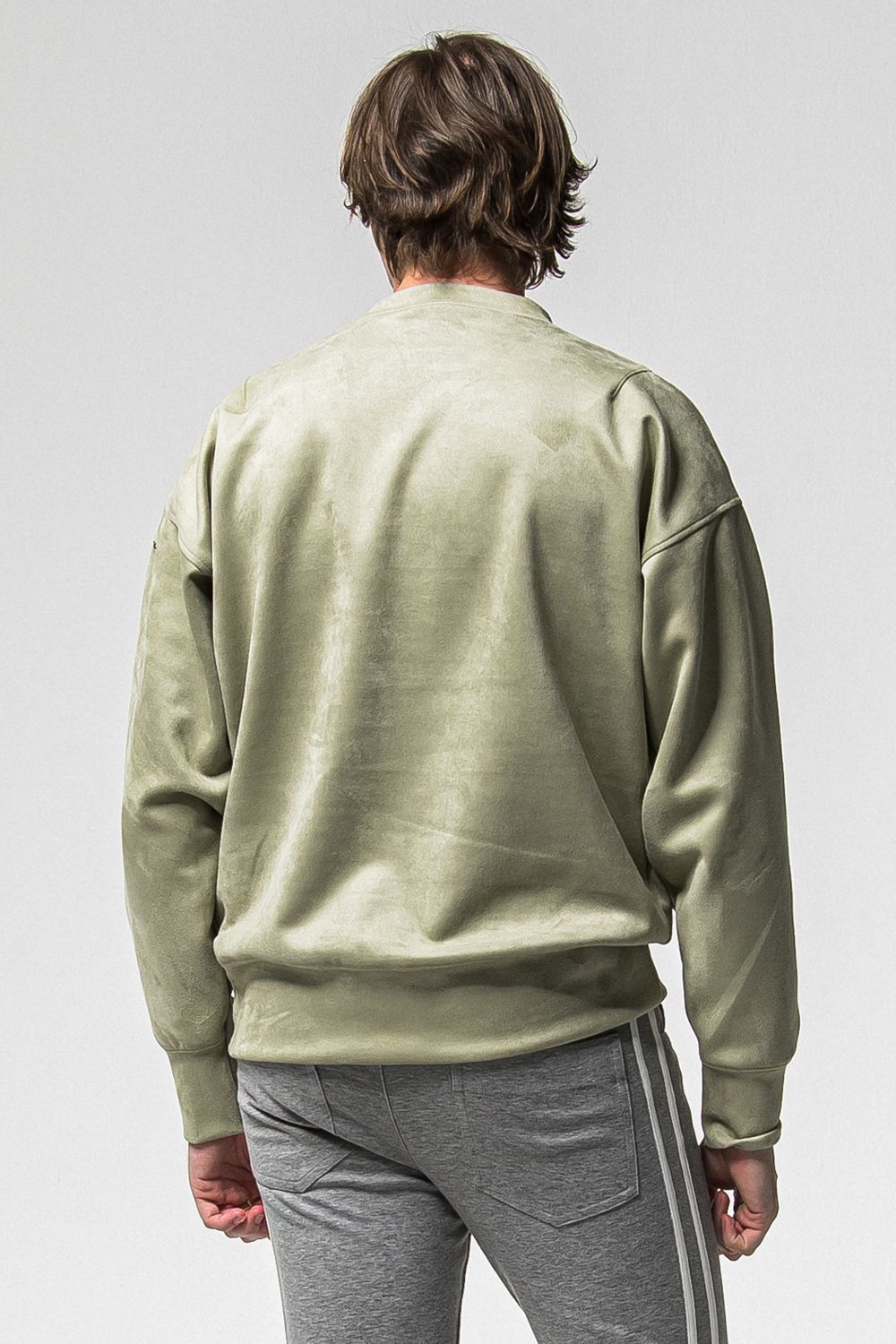 SUEDE DROP TRAINER / スウェード ロゴ ルーズ トレーナー (カーキ) (1月上旬入荷予定) ※オーダー締切：9月1日(月)18:00