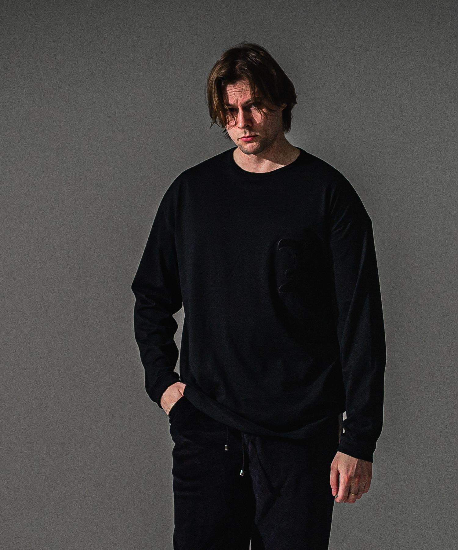 RC over longsleave Tee / RCロゴワッペン オーバーサイズ ロングスリーブTシャツ (ブラック/ブラック) (7月中旬入荷予定) ※オーダー締切:5月23日(土)17時