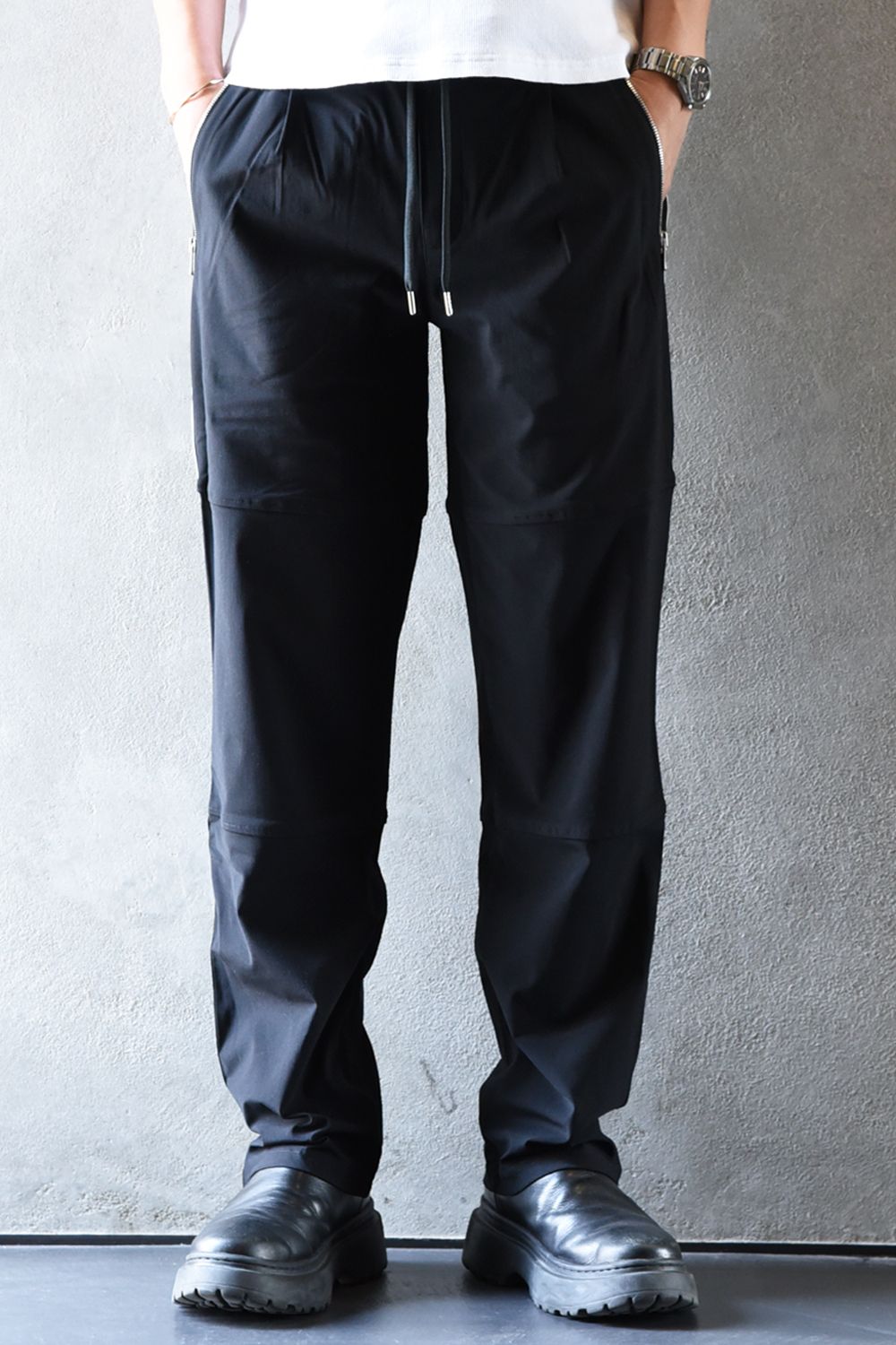 Johnson LINE WIDE PT / 360°ストレッチ ワイドシルエット ジョンソンラインパンツ (ブラック/ホワイト)