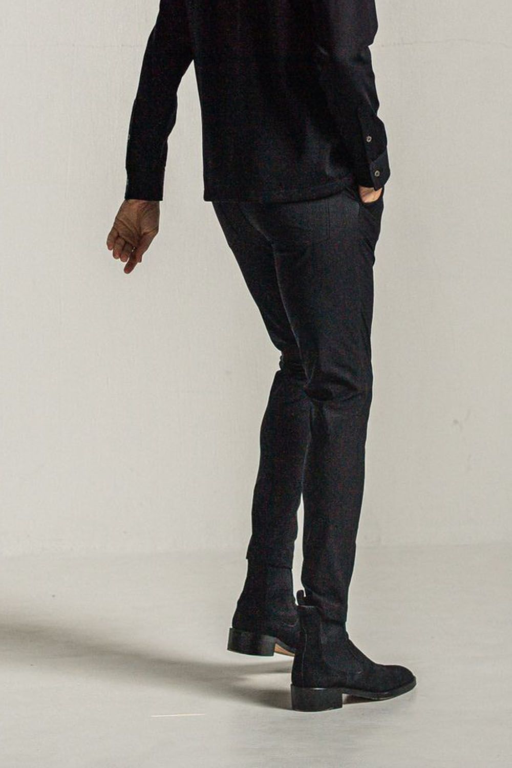 CHRIS EASY HEAT TUCK PANTS / ナイロンストレッチ 裏起毛 スラックスイージータックパンツ ブラック