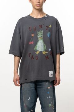 KIDS DOODLE T-shirt / キャラクタープリント 刺繍ワッペン Tシャツ (ブラック)